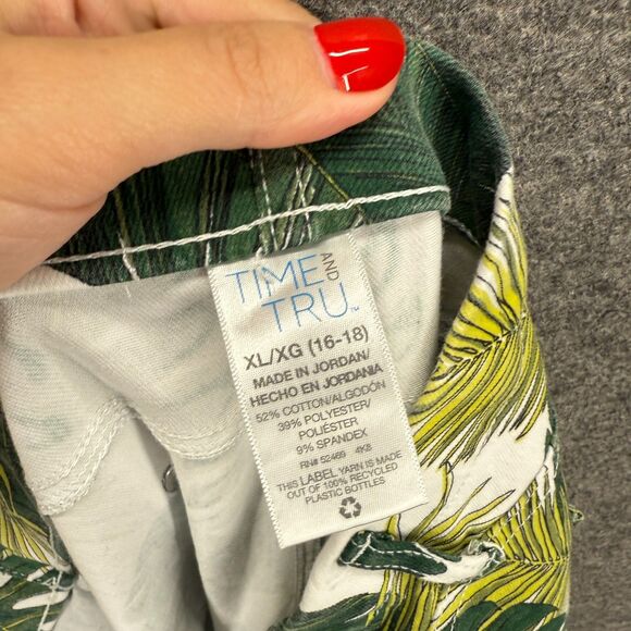 Time And Tru Pants Women XL Green Floral High Rise Chino Flat Front Skinny - Picture 6 of 7